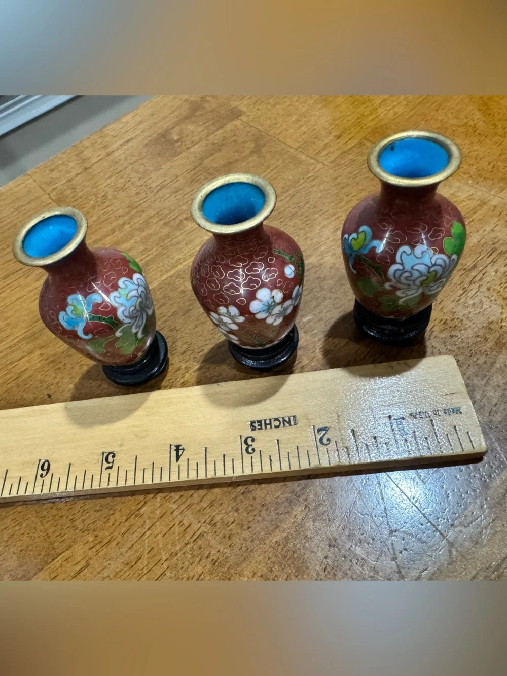 Set of Vintage 3 Mini Chinese Cloisonné Vases